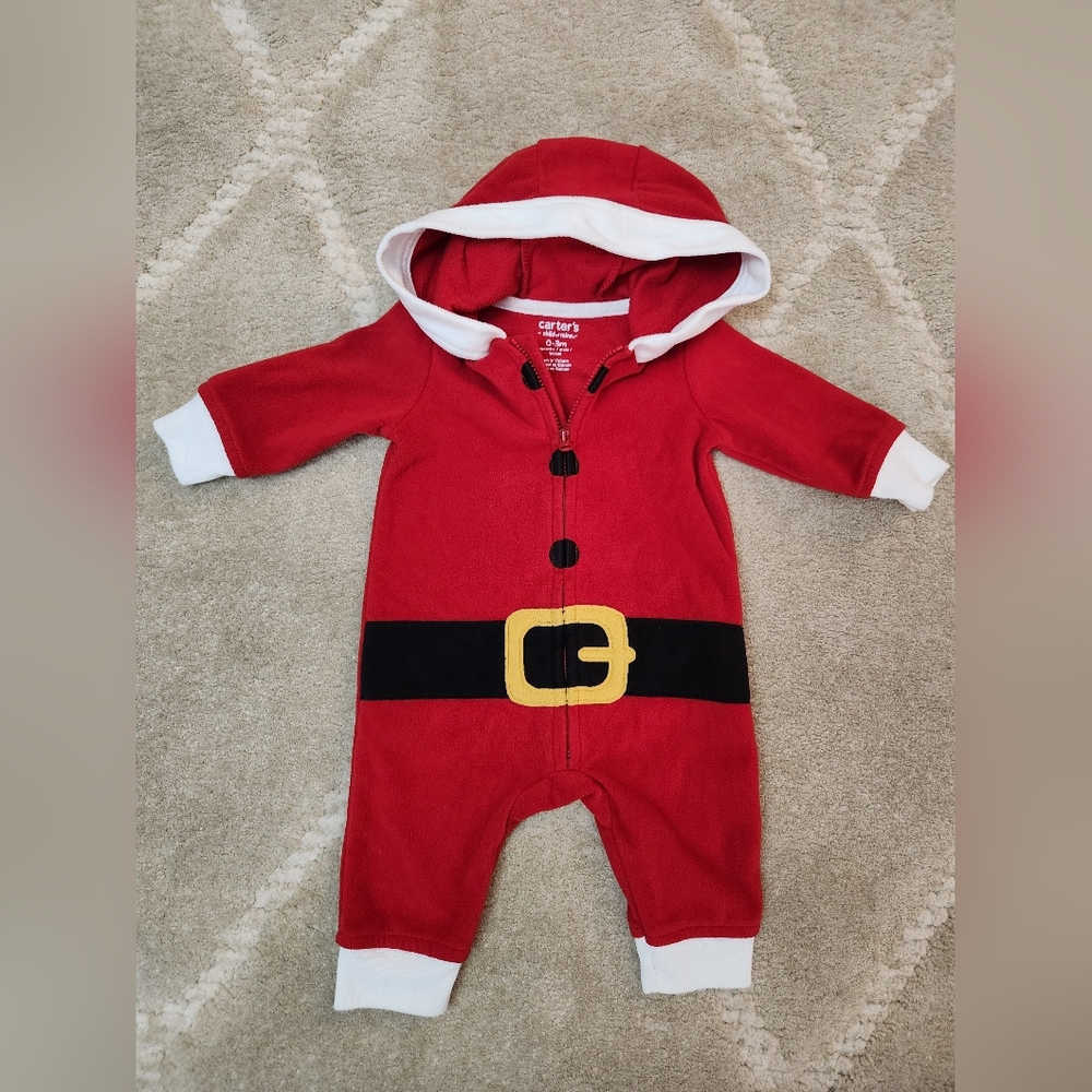 Carter's Fleece Red Baby Hooded Santa Holiday Christmas Jumpsuit Sleeper 0-3m